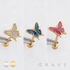 SPARKLING BUTTERFLY GLITTER CHARM 316L SURGICAL STEEL TONGUE BARBELL